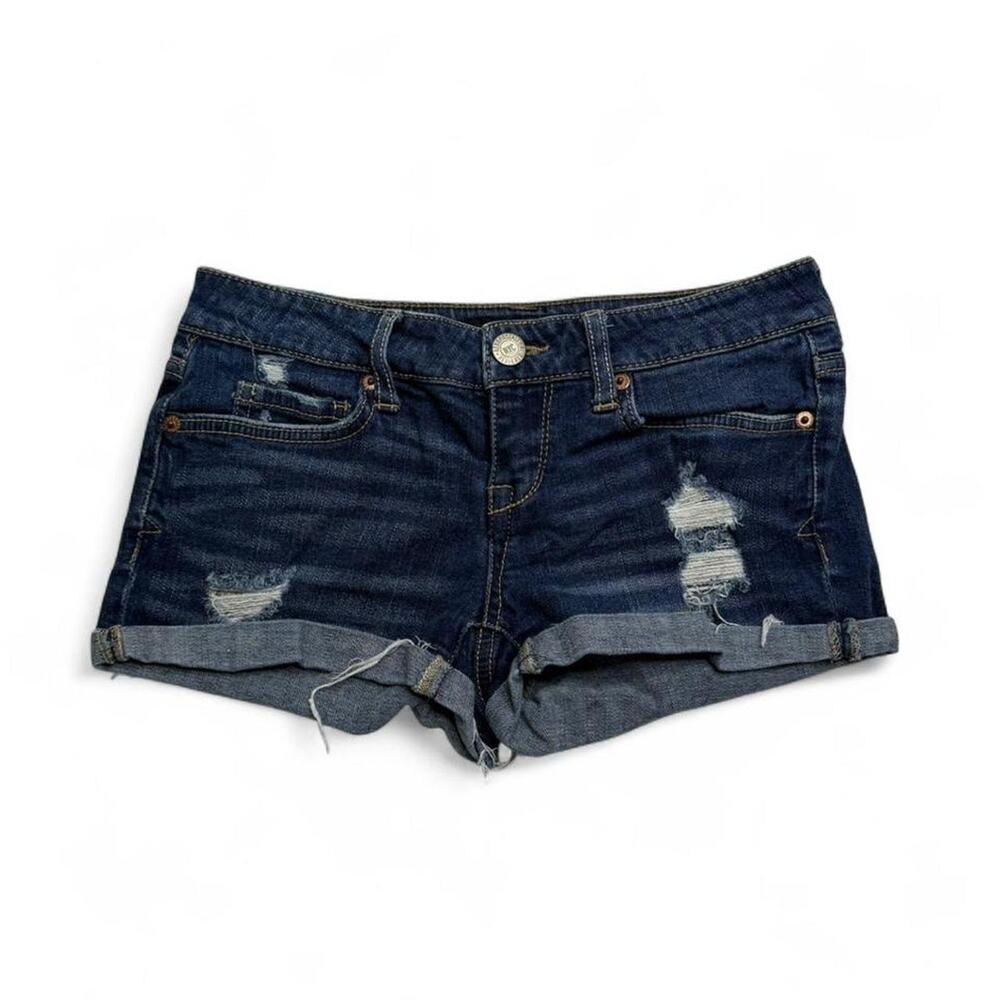 Aeropostale Low Rise Shorty Micro  navy blue denim shorts with frayed hem size 0